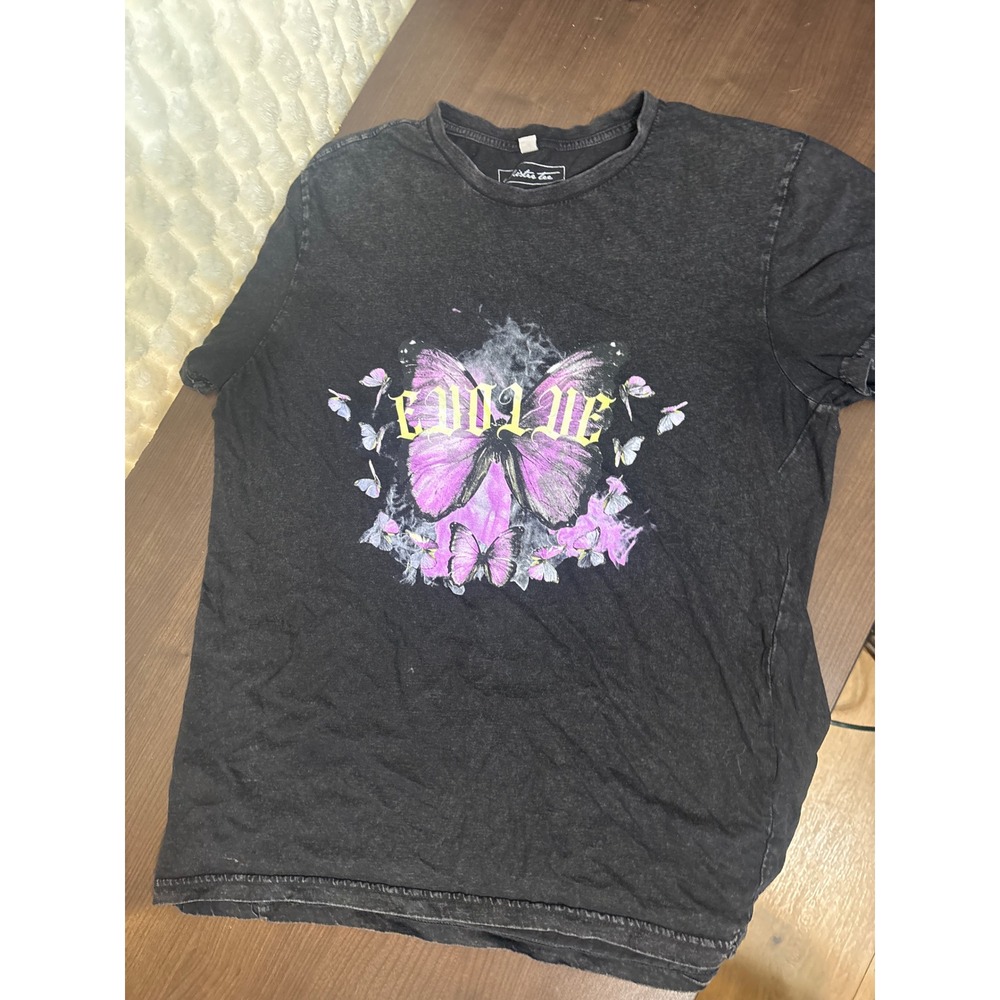 Mister Tee evolve faded black denim feel tshirt size large women's